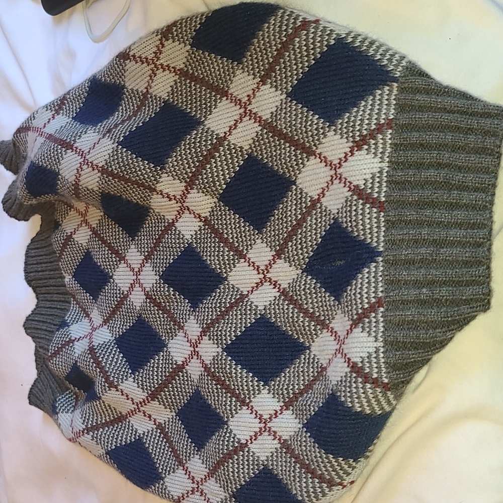 A blue and gray dog sweater large size